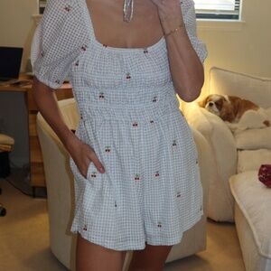 Cherry Puff Sleeve Romper